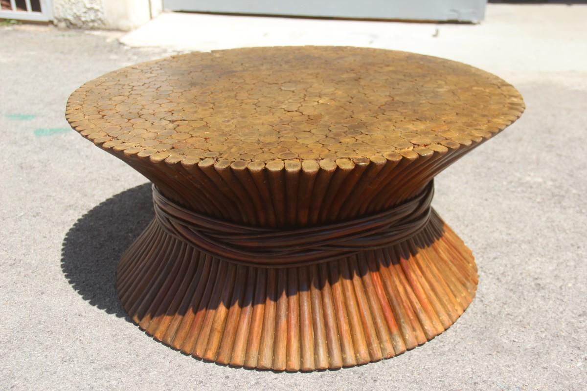 Round Midcentury McGuire table Coffee Bamboo 1970s Brown 5