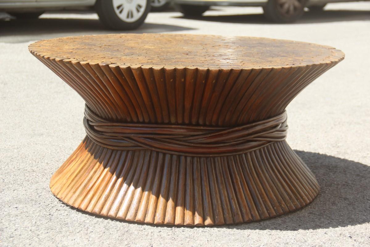 Mid-Century Modern Round Midcentury McGuire table Coffee Bamboo 1970s Brown