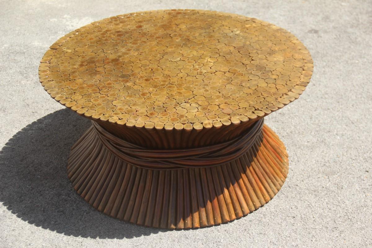 Round Midcentury McGuire table Coffee Bamboo 1970s Brown 3