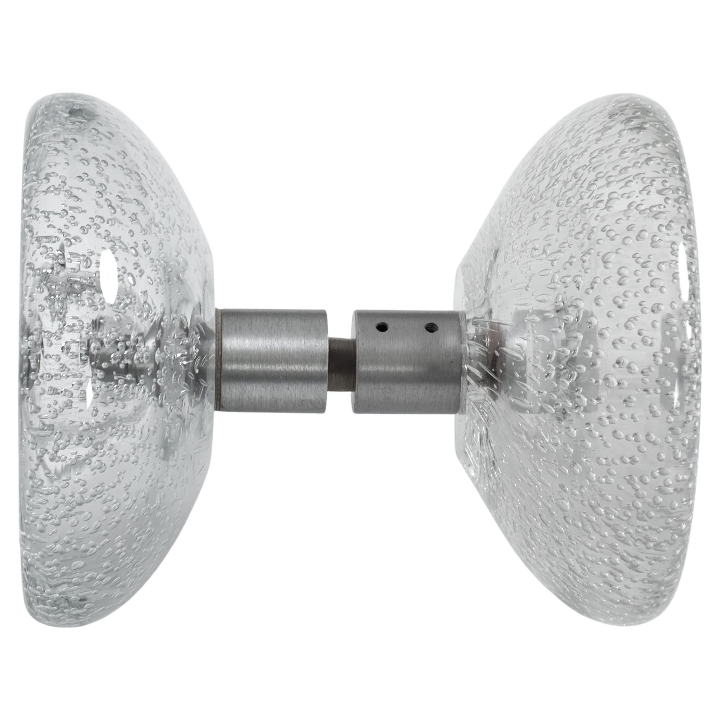 Round Midcentury Push and Pull Murano Glass Door Handle Air Bubbles, Italy 1960s