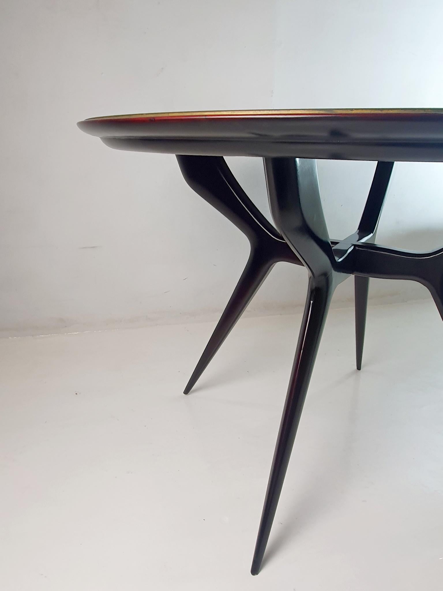 Glass Round Midcentury Spider Leg Dining Table  For Sale