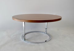 Round Milo Baughman Style Walnut Coffee Table