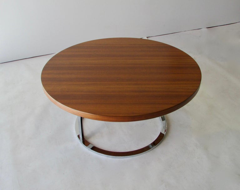 American Round Milo Baughman Style Walnut Coffee Table For Sale