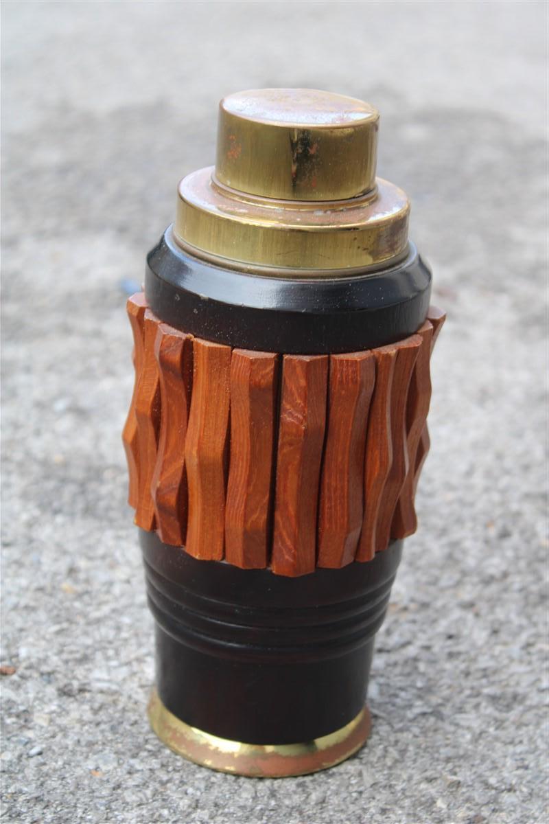 Mid-Century Modern Round Minimal Shaker Mid-century Italian Design Gold Brass and Wood   For Sale