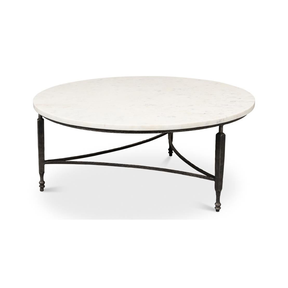 Minimaliste Table basse ronde minimaliste à plateau en marbre en vente