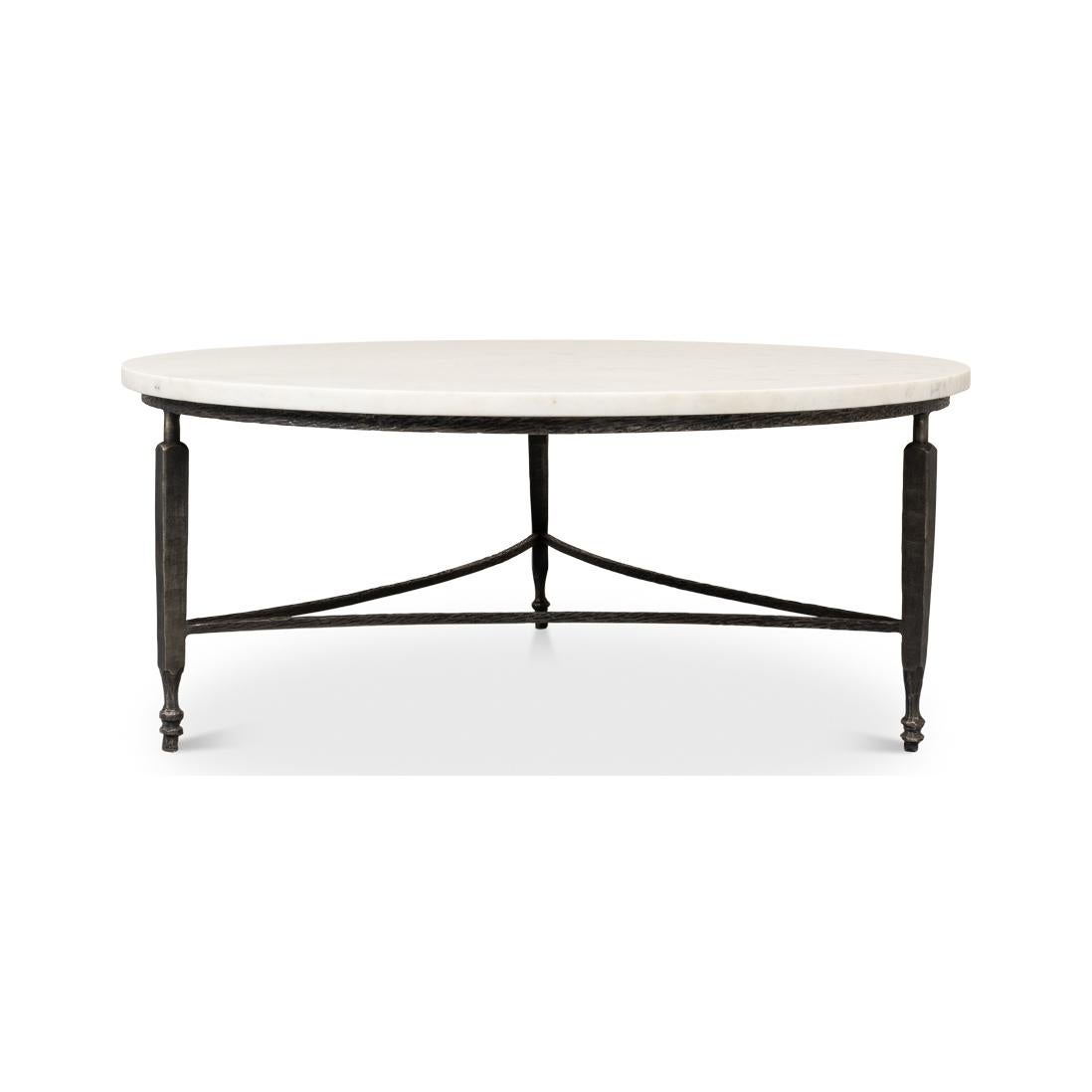 Fer forgé Table basse ronde minimaliste à plateau en marbre en vente