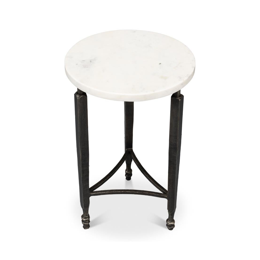 Fer Table d'appoint ronde minimaliste en marbre en vente