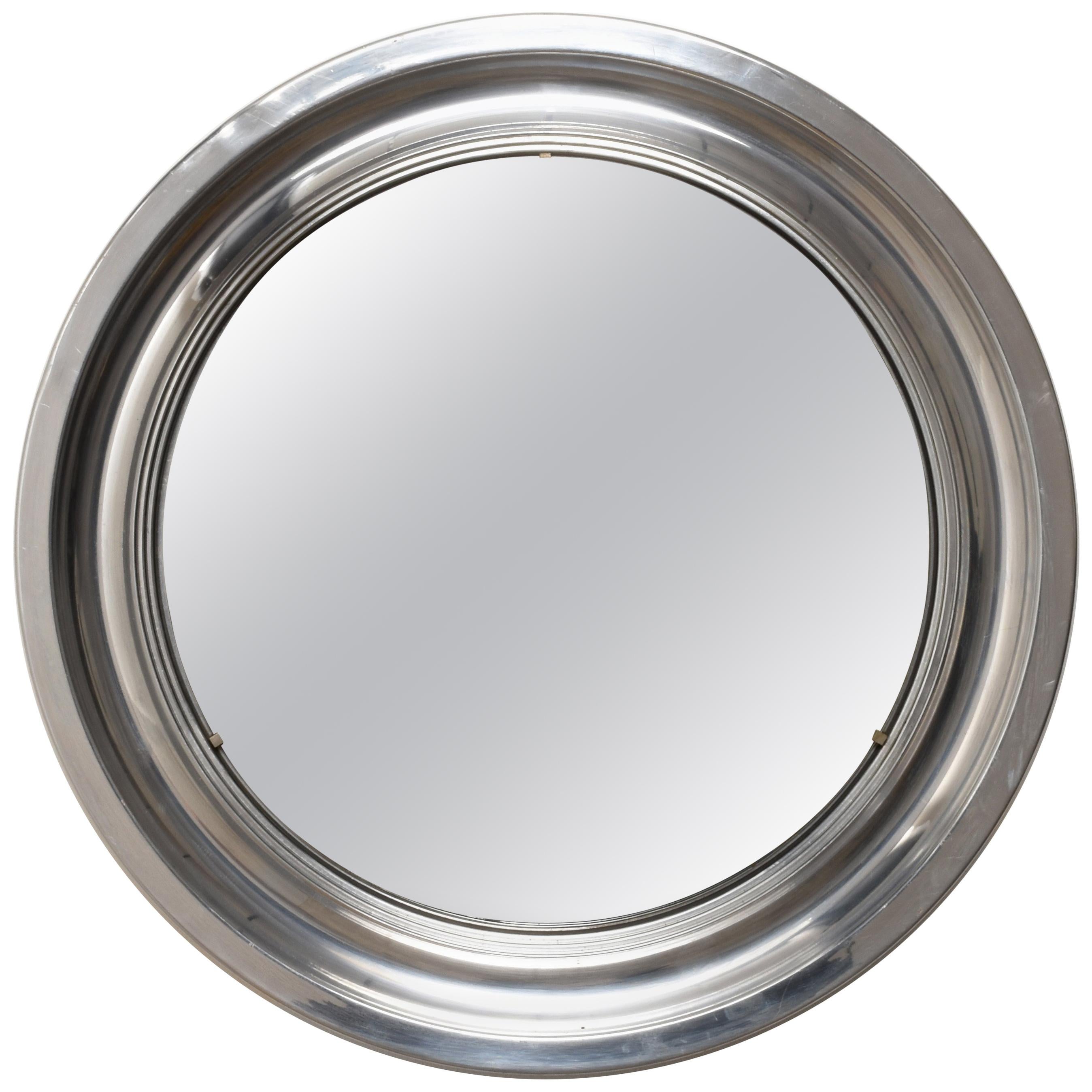 Round Mirror, Aluminum Vintage, Italy 1960s Midcentury Modern, Artemide Style