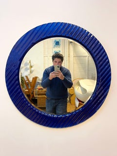 Round Mirror Blue Wave Glass by Falper, Italy, 1980s