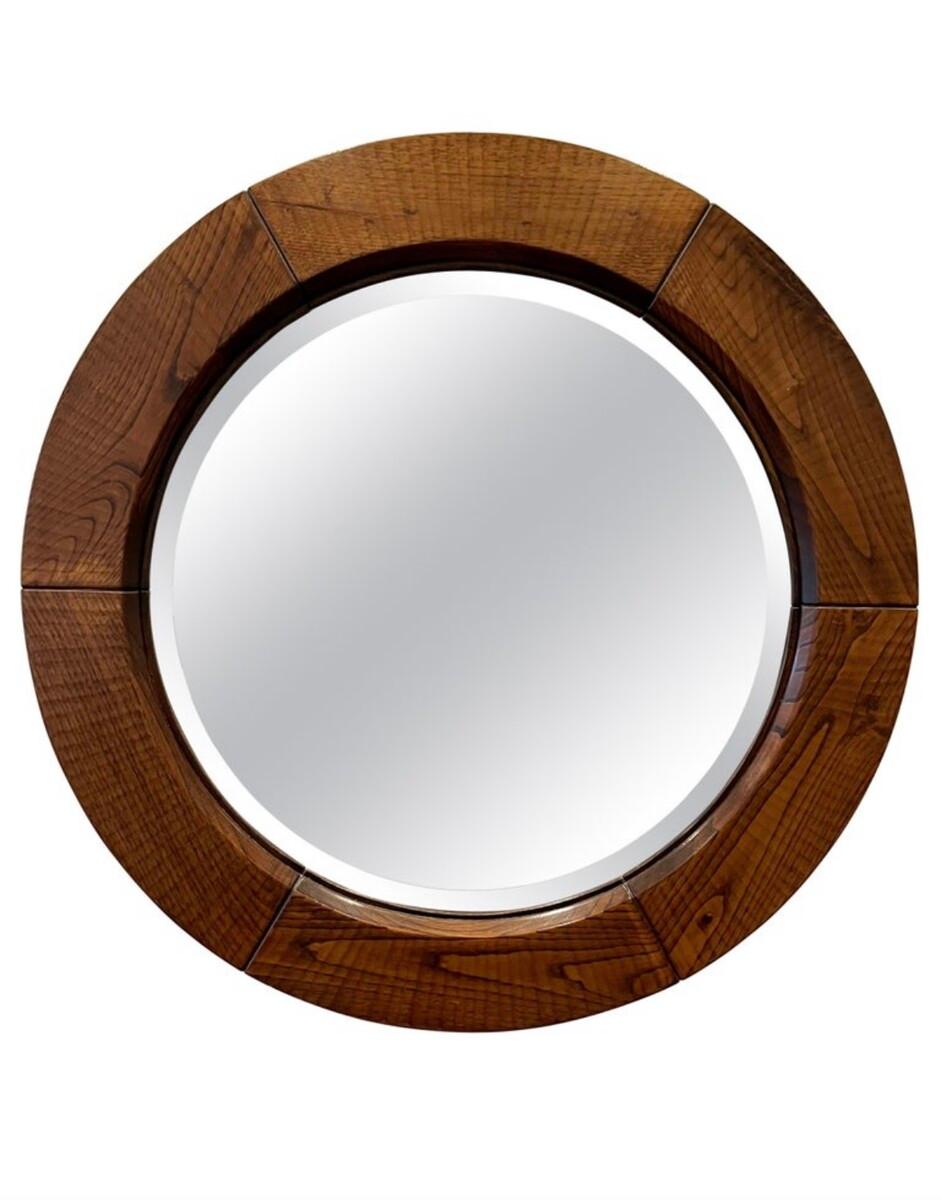 Mid-Century moderno Specchio rotondo di Giuseppe Rivadossi, anni '70, Italia - Wood in vendita