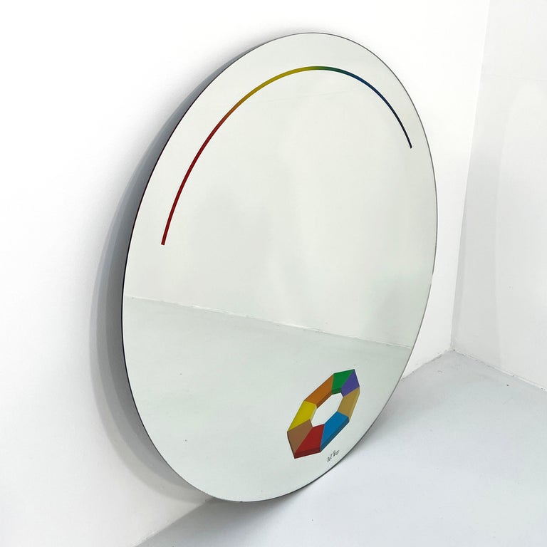 Late 20th Century Round Mirror by Lucio Del Pezzo for Rimadesio, 1980s For Sale