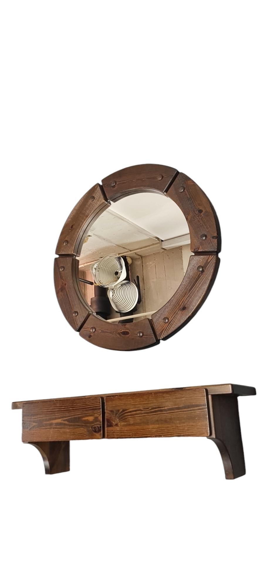 Round Mirror & Console Shelf, Christian Langeström for Fröseke, Sweden 1970s For Sale 7
