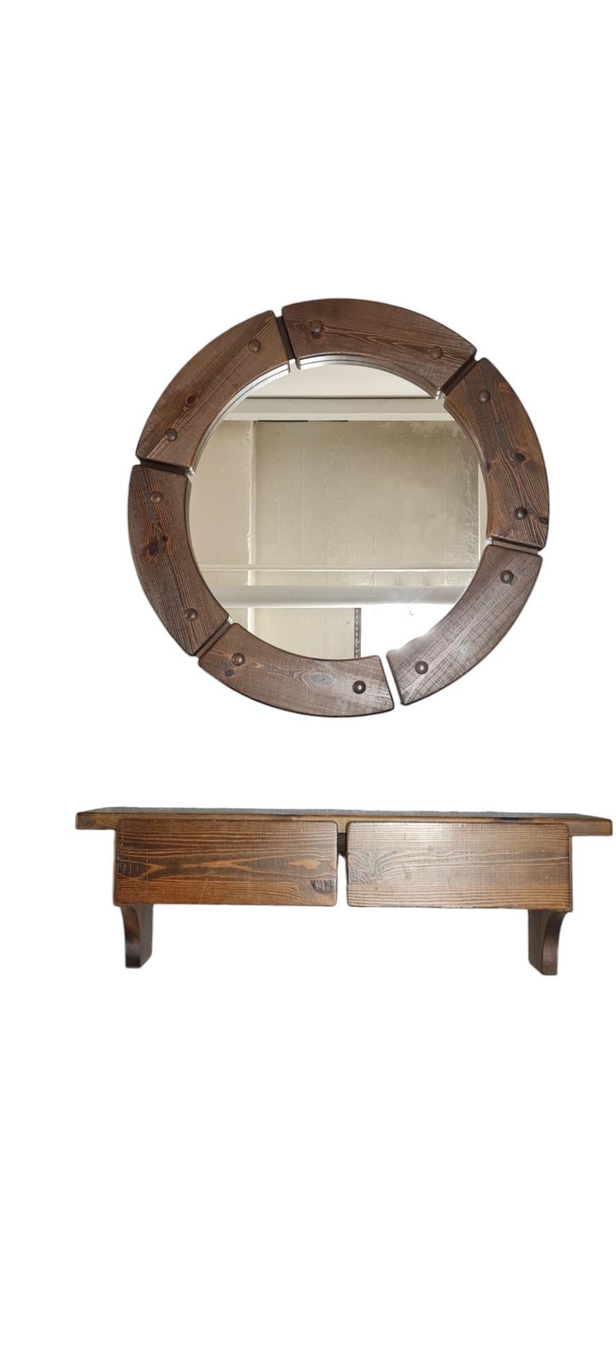 Round Mirror & Console Shelf, Christian Langeström for Fröseke, Sweden 1970s For Sale 9
