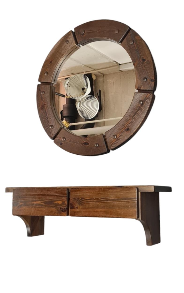 Round Mirror & Console Shelf, Christian Langeström for Fröseke, Sweden 1970s For Sale 11