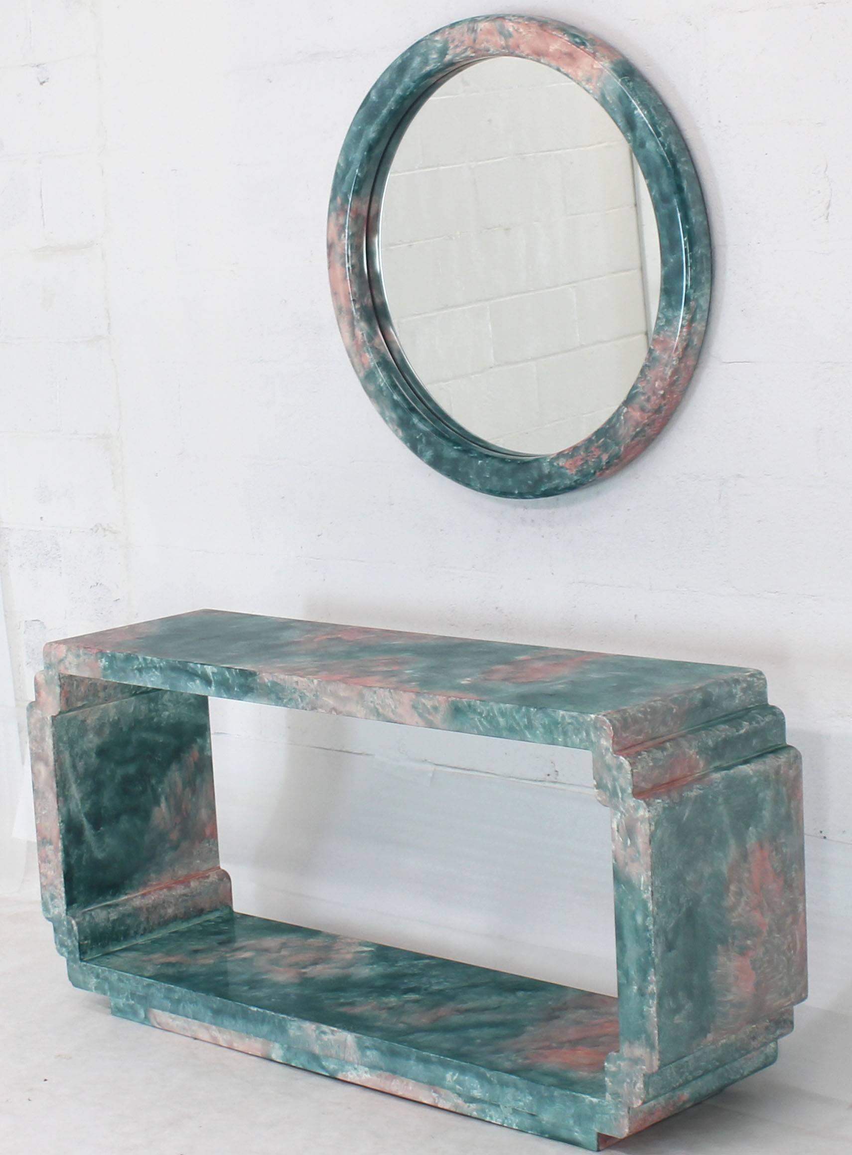 round mirror over console table