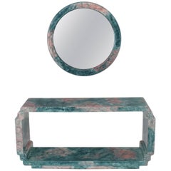 Console ronde, finition laquée marbrée et faux marbre