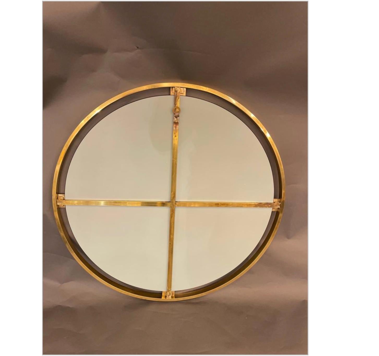 Italian Round Mirror in Brass, circa 1980 For Sale