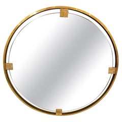 Retro Round Mirror in Brass, circa 1980