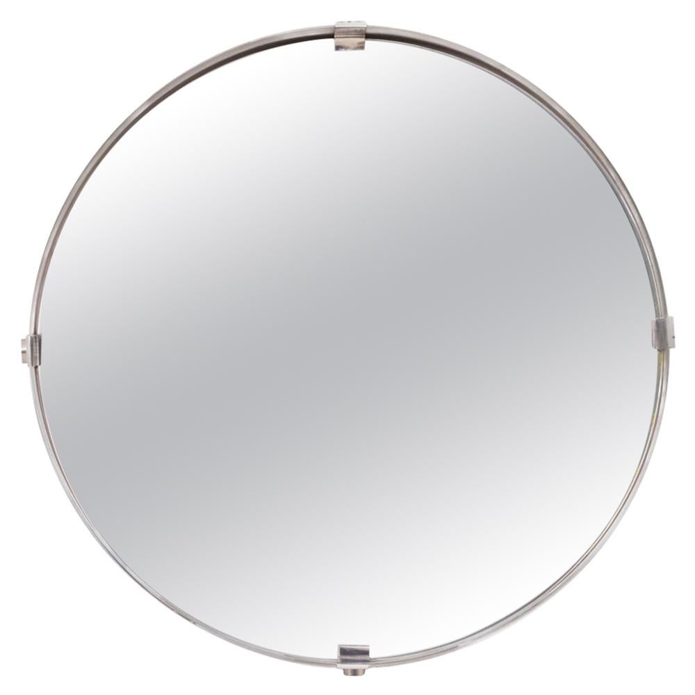 Round Mirror in Brushed Stainless Steel, 1970s