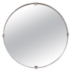 Vintage Round Mirror in Brushed Stainless Steel, 1970s