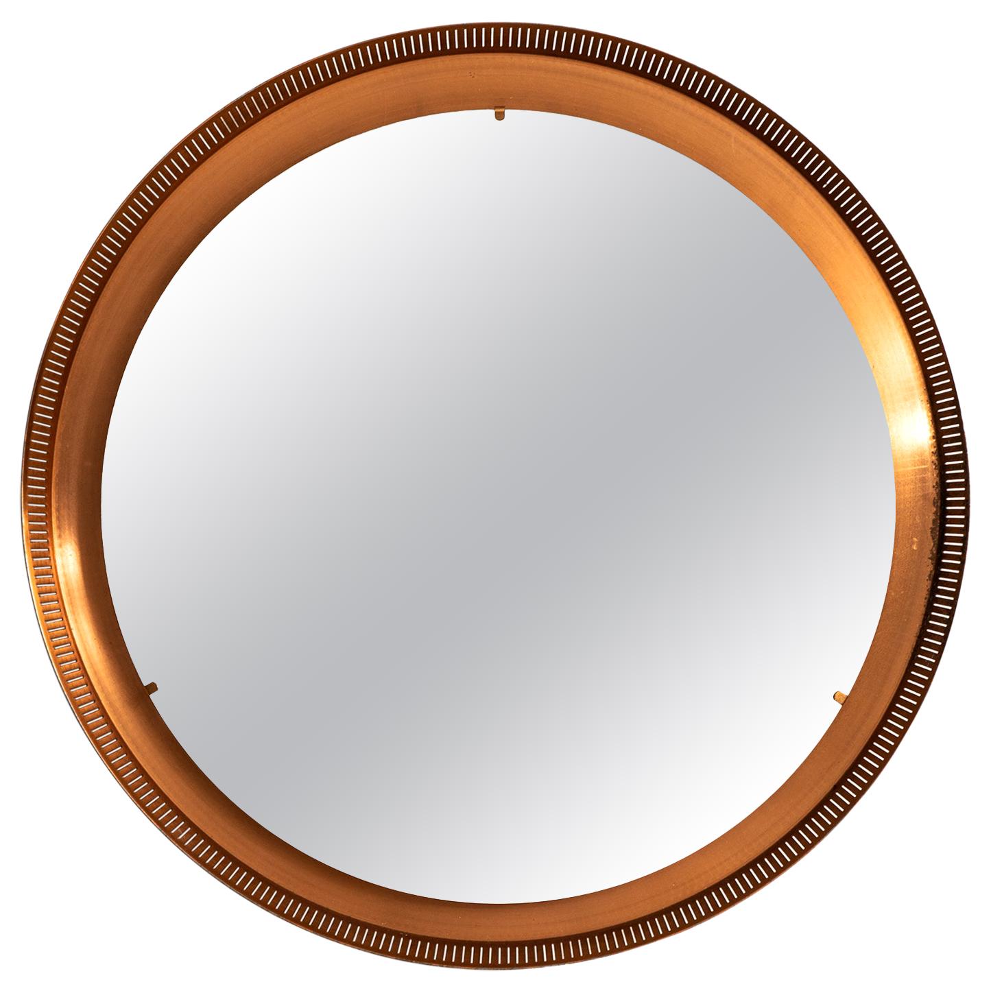 Runder Spiegel aus Kupfer mit Hintergrundbeleuchtung, hergestellt in Dänemark