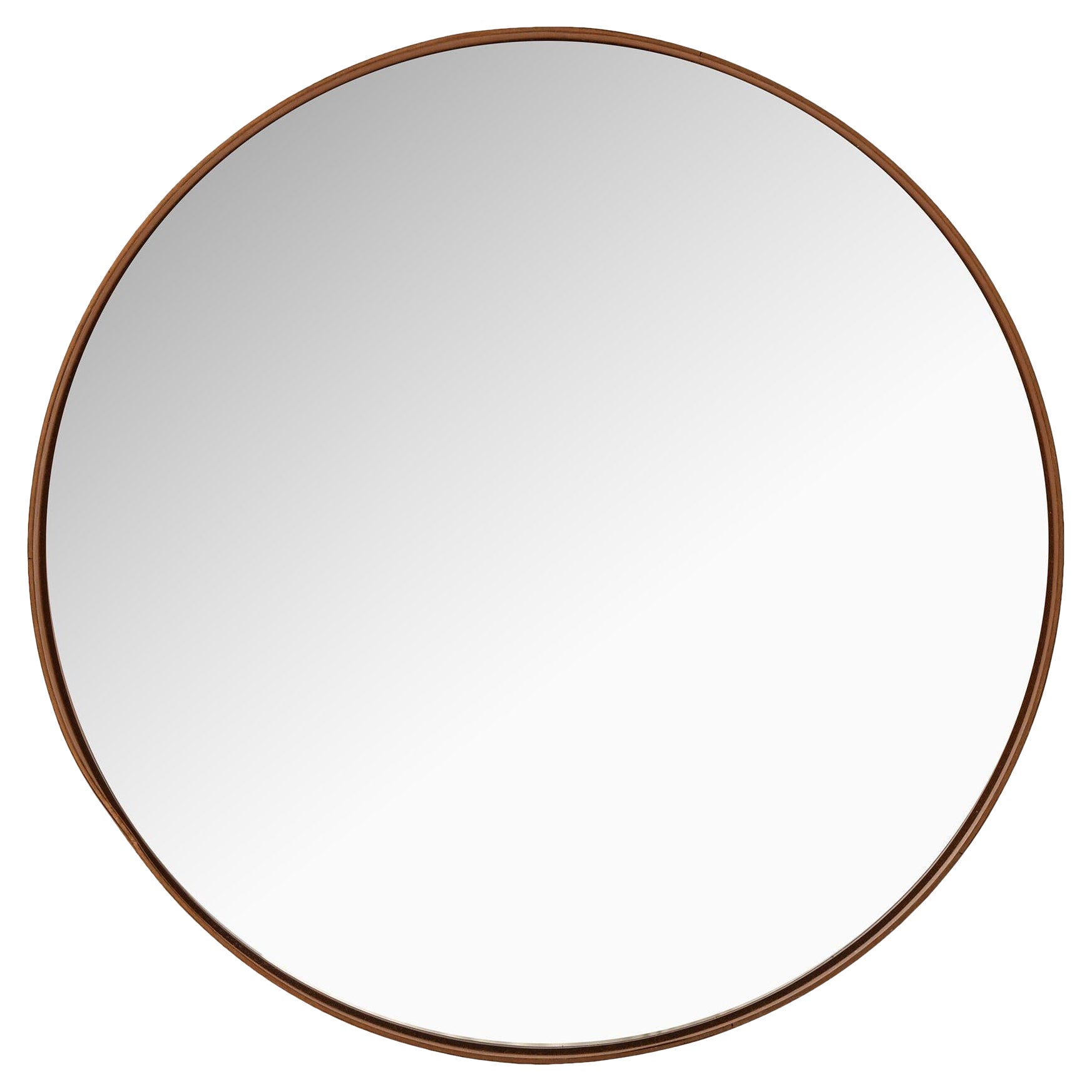 Round Mirror in Teak and Leather, 1950's