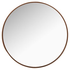 Round Mirror in Teak and Leather, 1950's