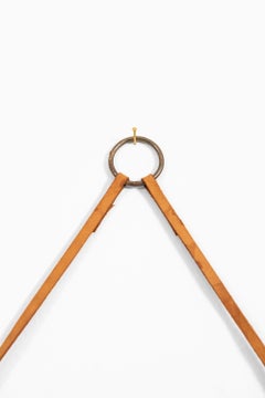 Round Mirror in Teak and Leather Produced by Glasmäster in Markaryd, Sweden