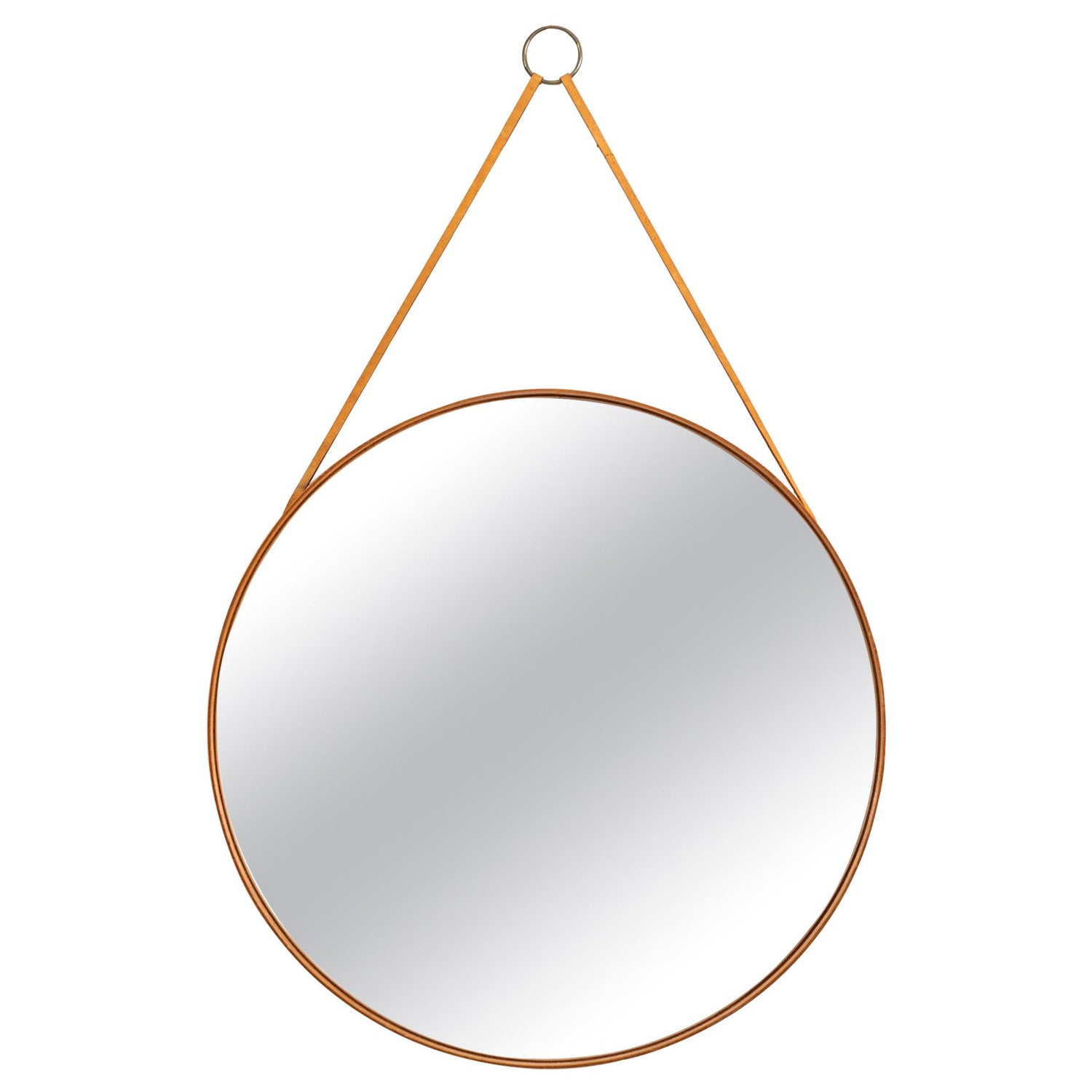Round Mirror in Teak and Leather Produced by Glasmäster in Markaryd, Sweden  For Sale at 1stDibs