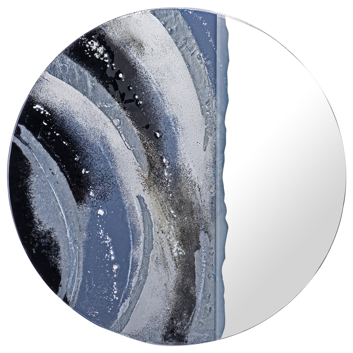 Round Mirror Moon Shadow with Murano Kind Glass in Black, White, Gray