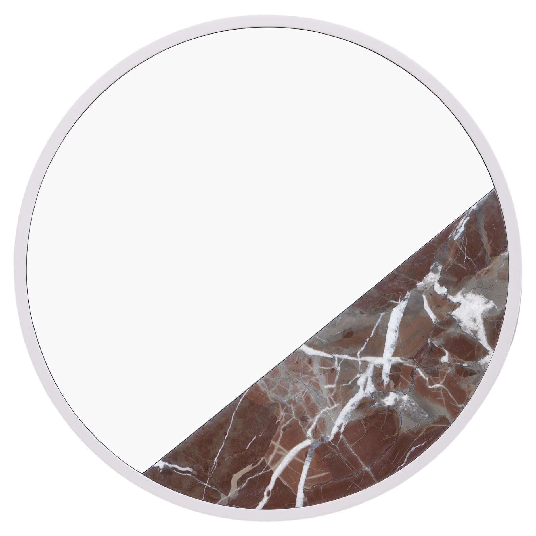 Round Mirror, Valentine Red Marble, Handmade in Italy