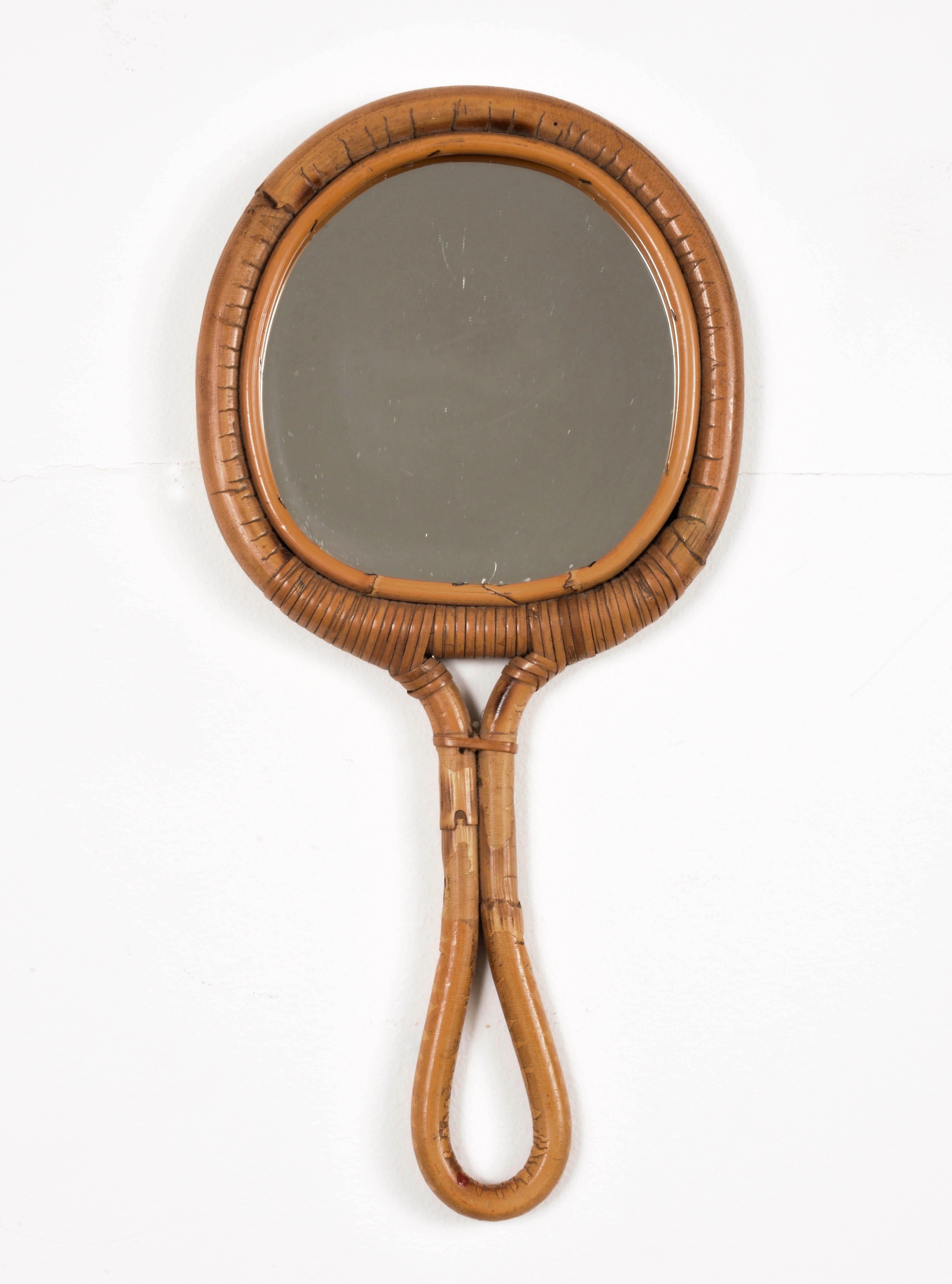 Rattan handmade mirror, Franco Albini style.
