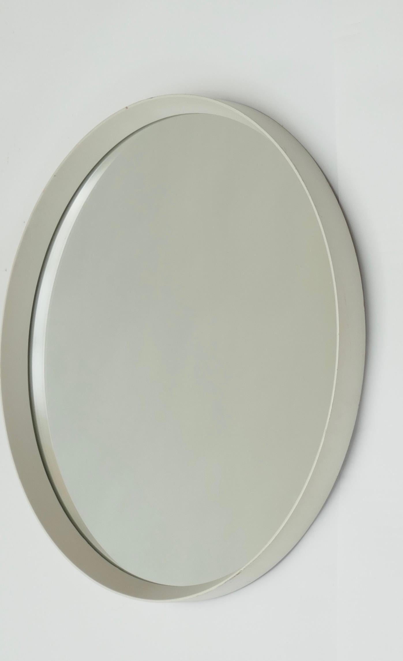 Minimalist Round Mirror with a  Wood White Lacquered  Frame, Germany 1970s