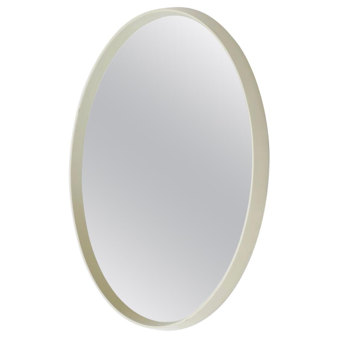 Round Mirror with a  Wood White Lacquered  Frame, Germany 1970s