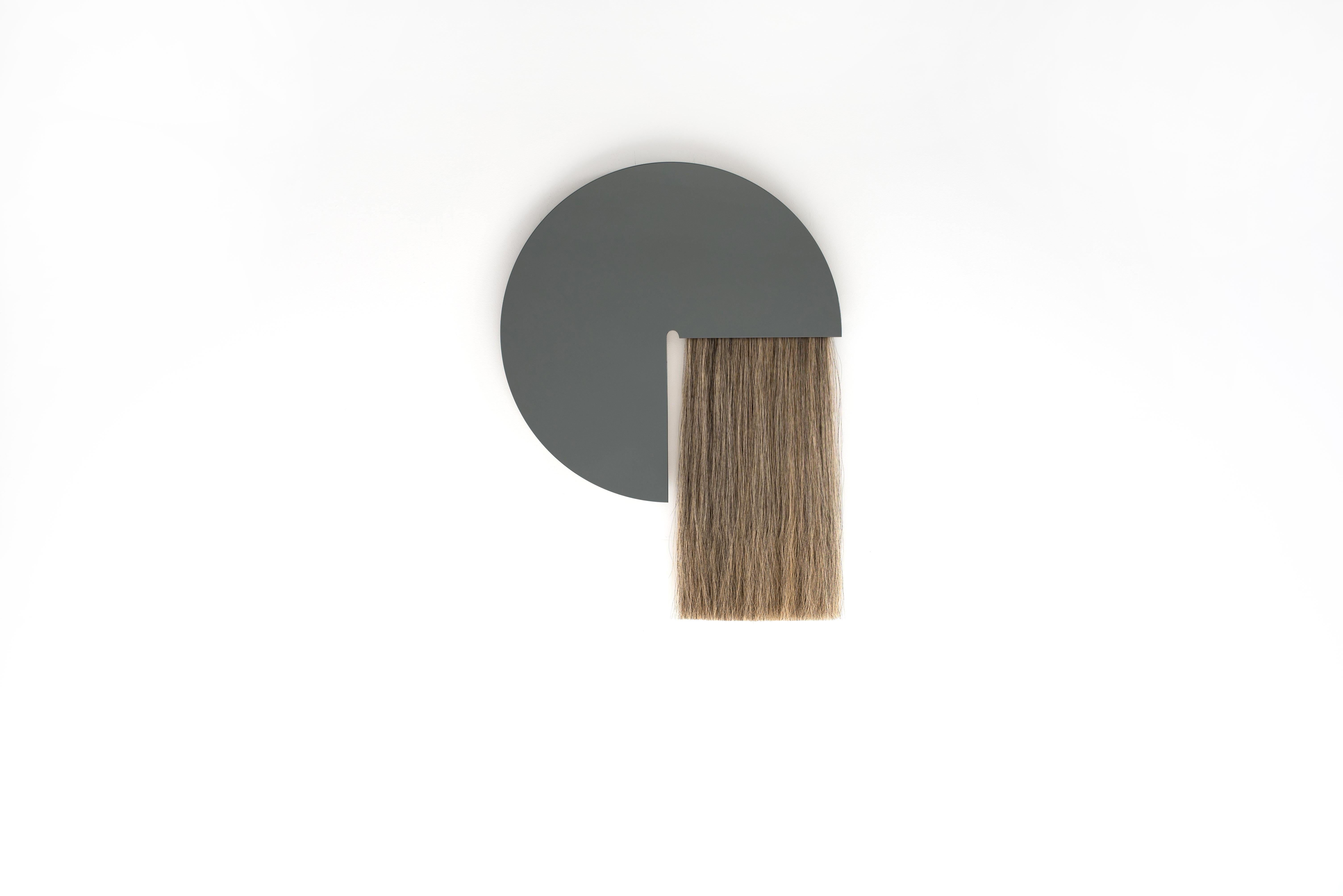 Brass Round Mirror with Black Mongolian Horsehair, Aries by Ben and Aja Blanc