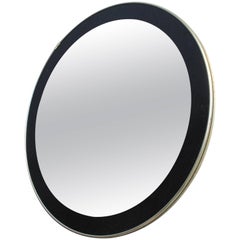 Vintage Round Mirror with Black Painted Frame and Golden Edge from the 1950s