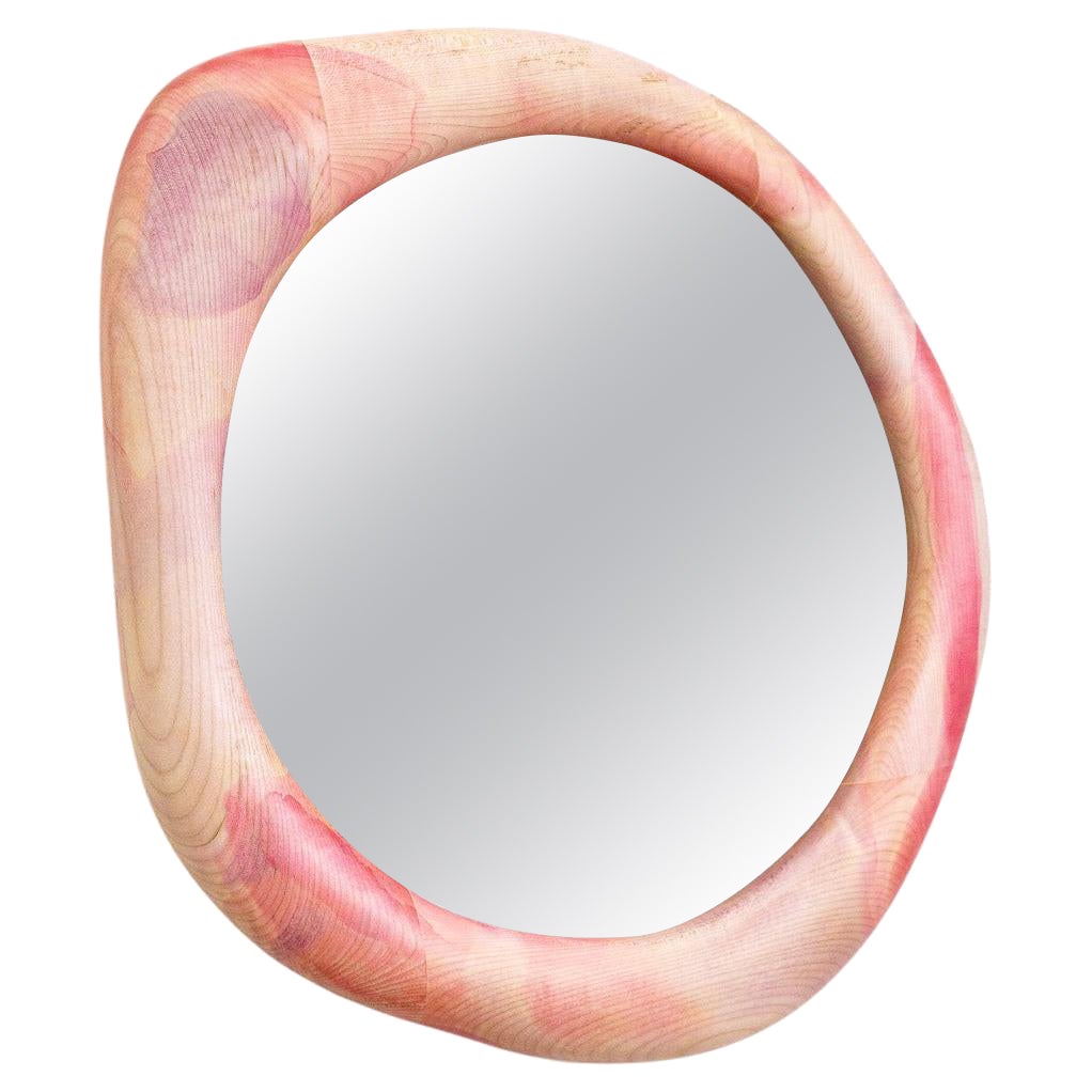 Miroir rond avec cadre en érable blanchi et bois satiné par Alexander Knysch