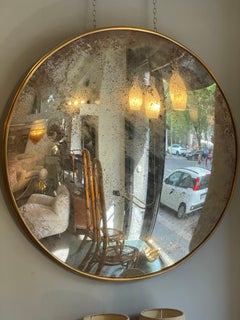Round Mirror with Convex Etched Glass and Double-Profile Frame