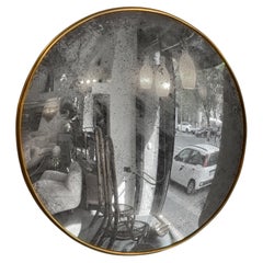 Round Mirror with Convex Etched Glass and Double-Profile Frame