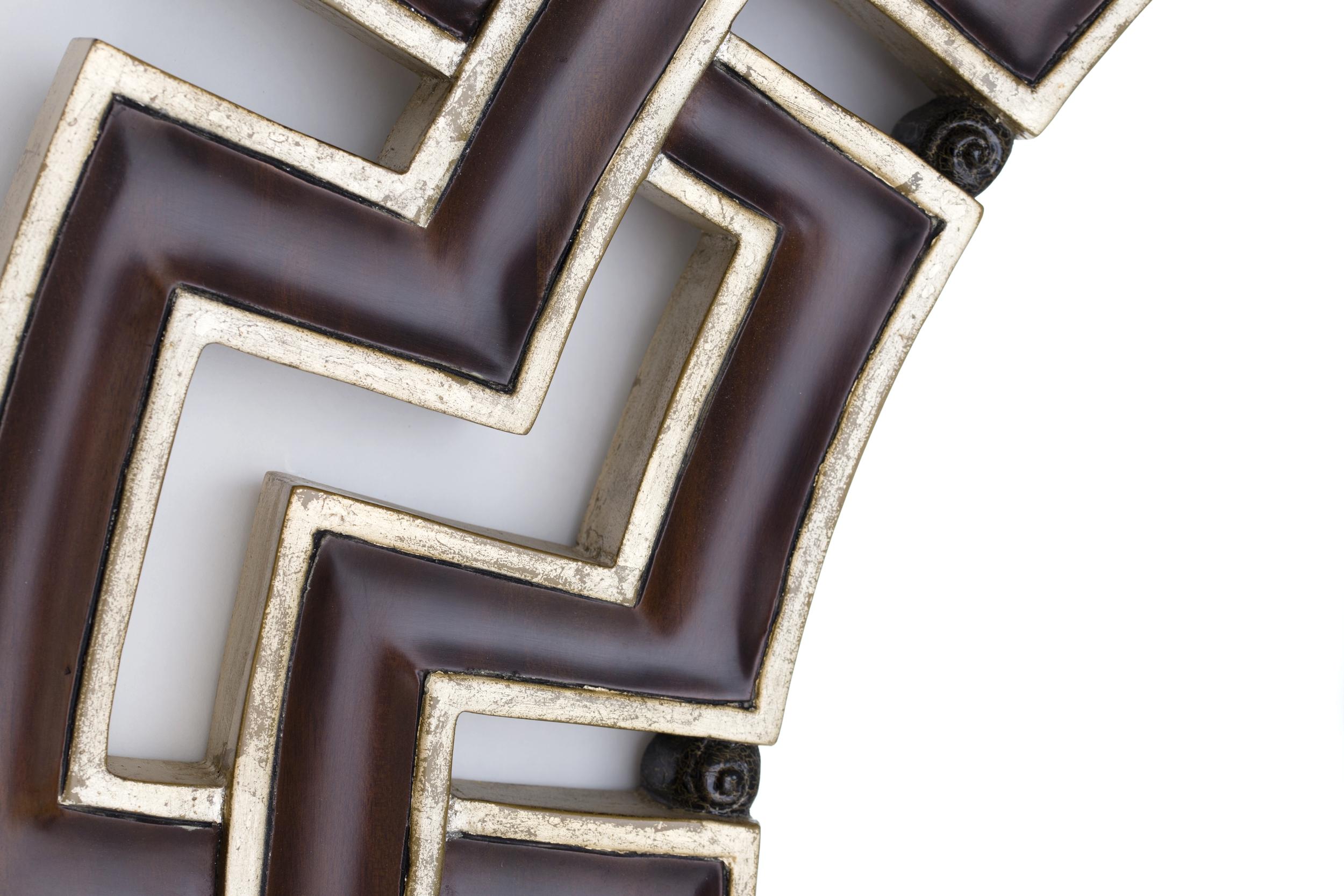 Carved Round mirror with double Greek key frame, Christopher Guy, Singapore, circa 1990 For Sale