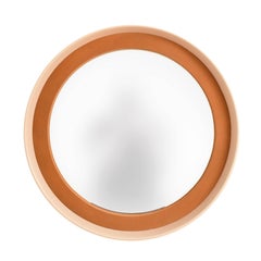 Miroir rond avec cadre en bois et tissu laqué, Italie, 1970, milieu du siècle
