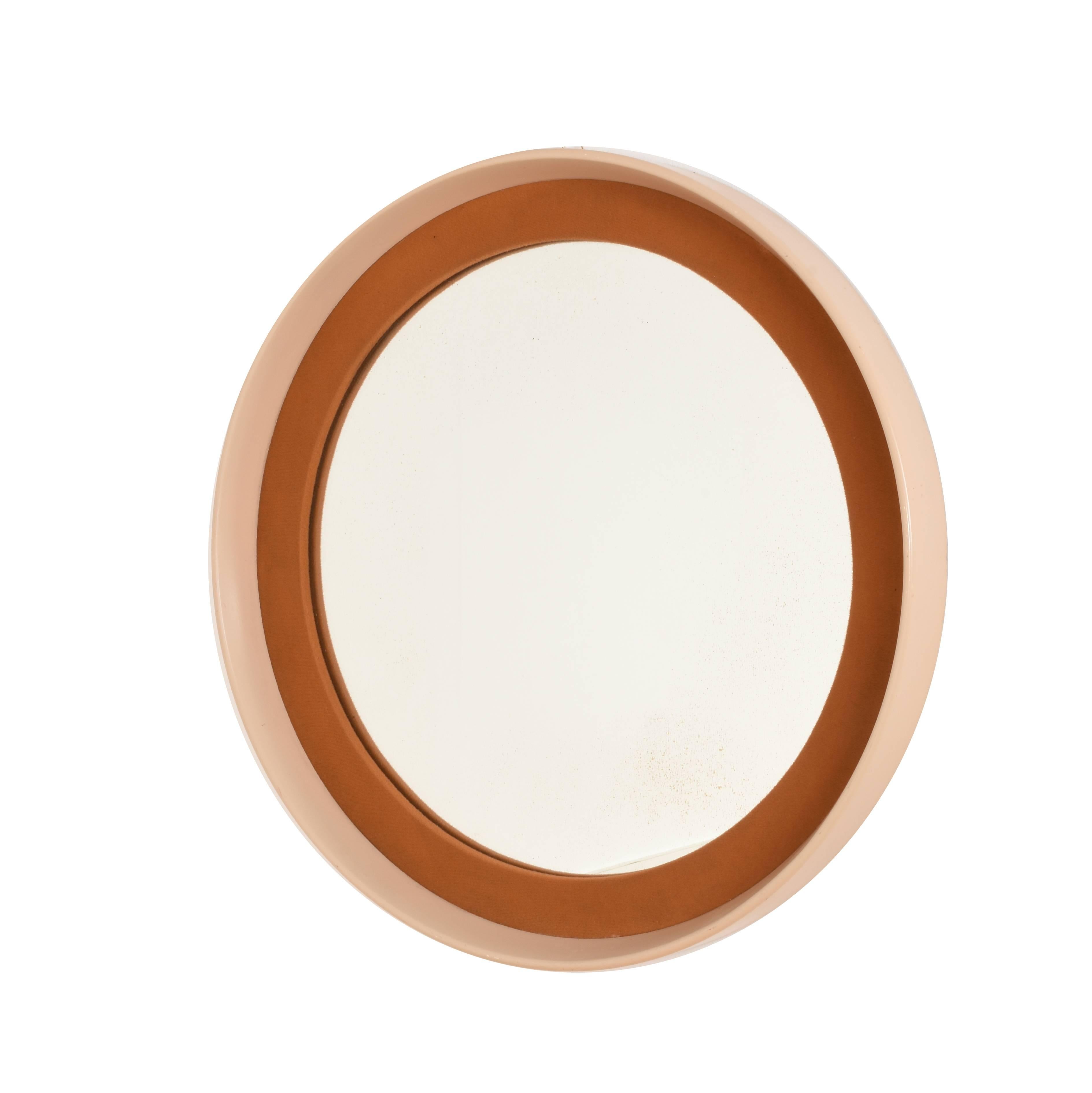 Mid-Century Modern Round Mirror with Frame in Lacquered Wood and Fabric, Italy, 1970s Midcentury For Sale