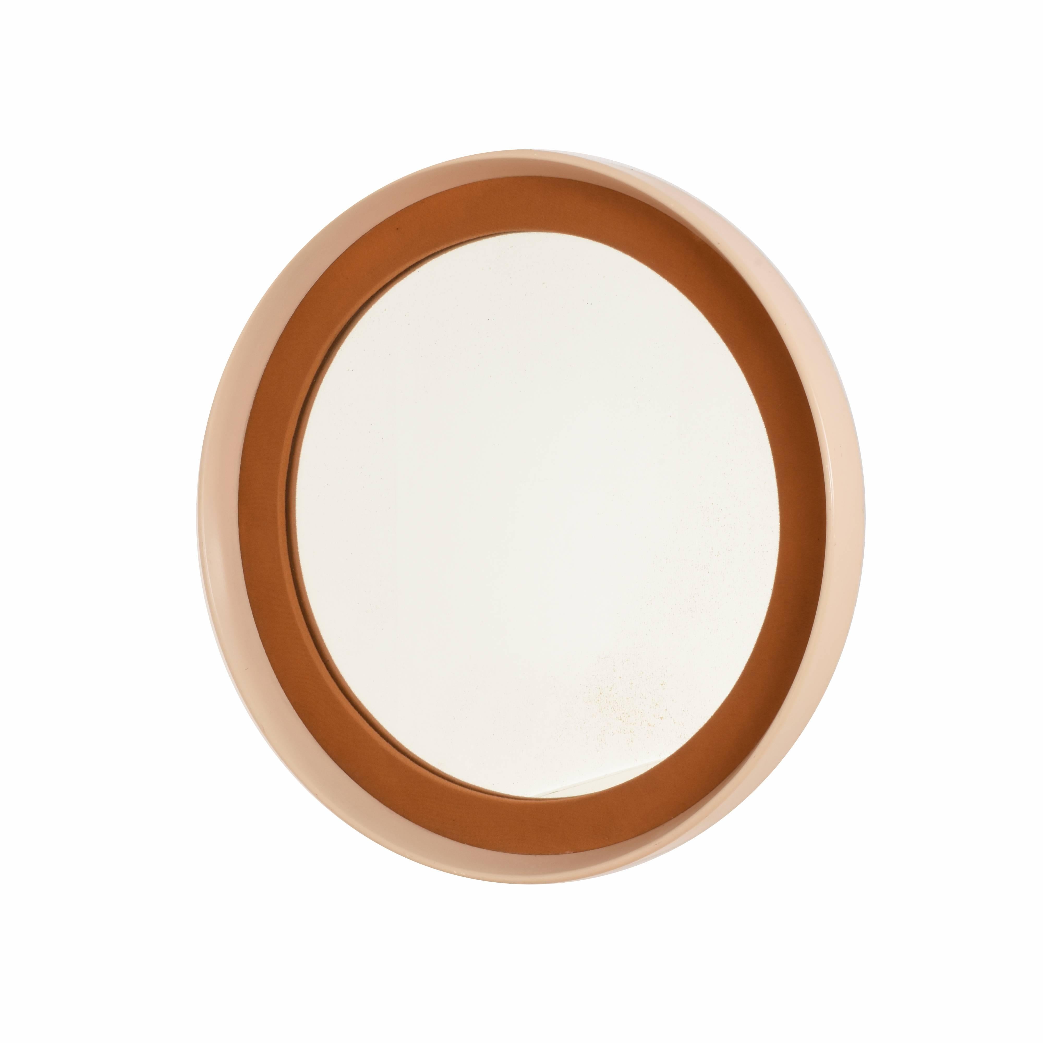 Round Mirror with Frame in Lacquered Wood and Fabric, Italy, 1970s Midcentury In Good Condition For Sale In Roma, IT