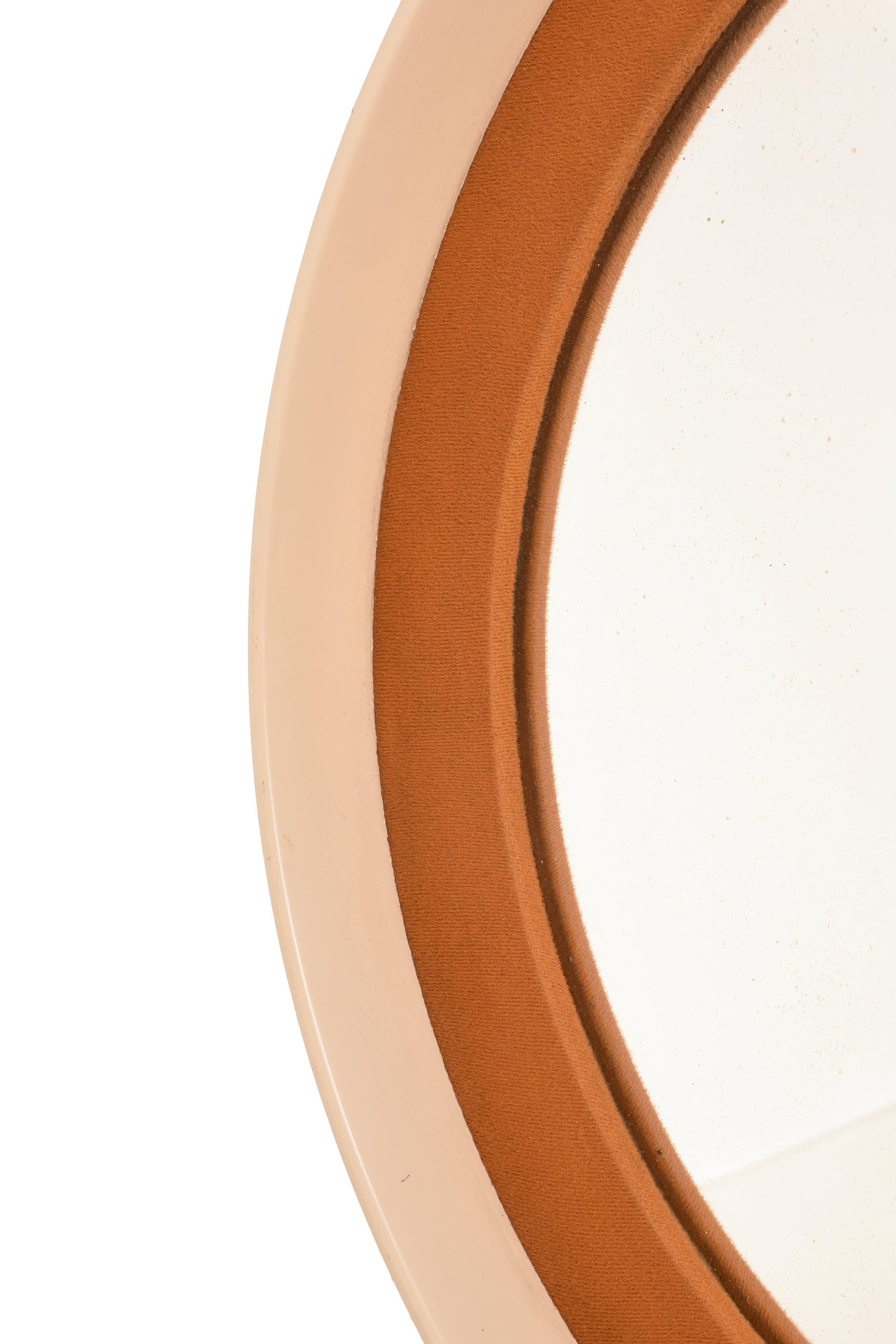 Late 20th Century Round Mirror with Frame in Lacquered Wood and Fabric, Italy, 1970s Midcentury For Sale