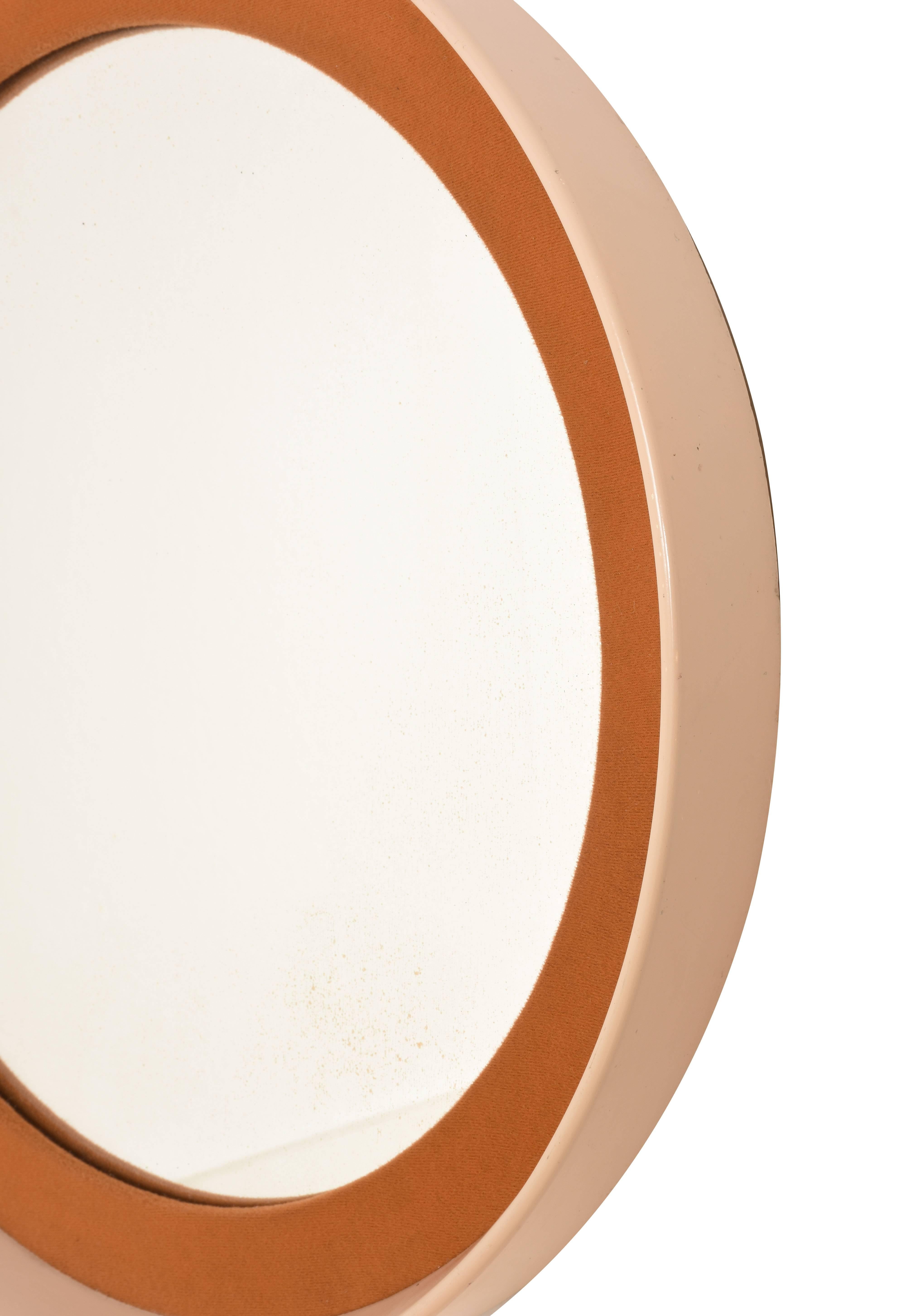 Round Mirror with Frame in Lacquered Wood and Fabric, Italy, 1970s Midcentury For Sale 2