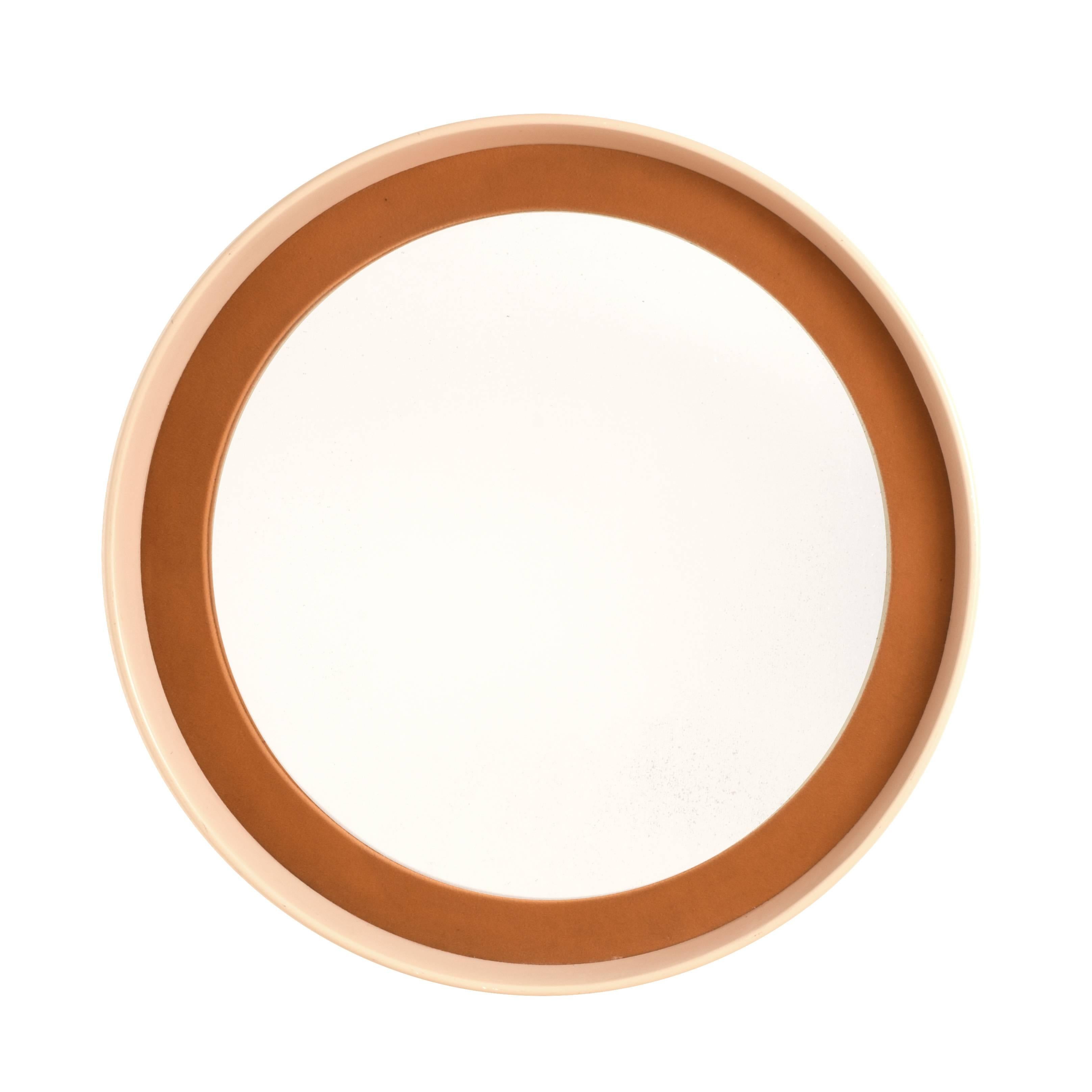 Round Mirror with Frame in Lacquered Wood and Fabric, Italy, 1970s Midcentury