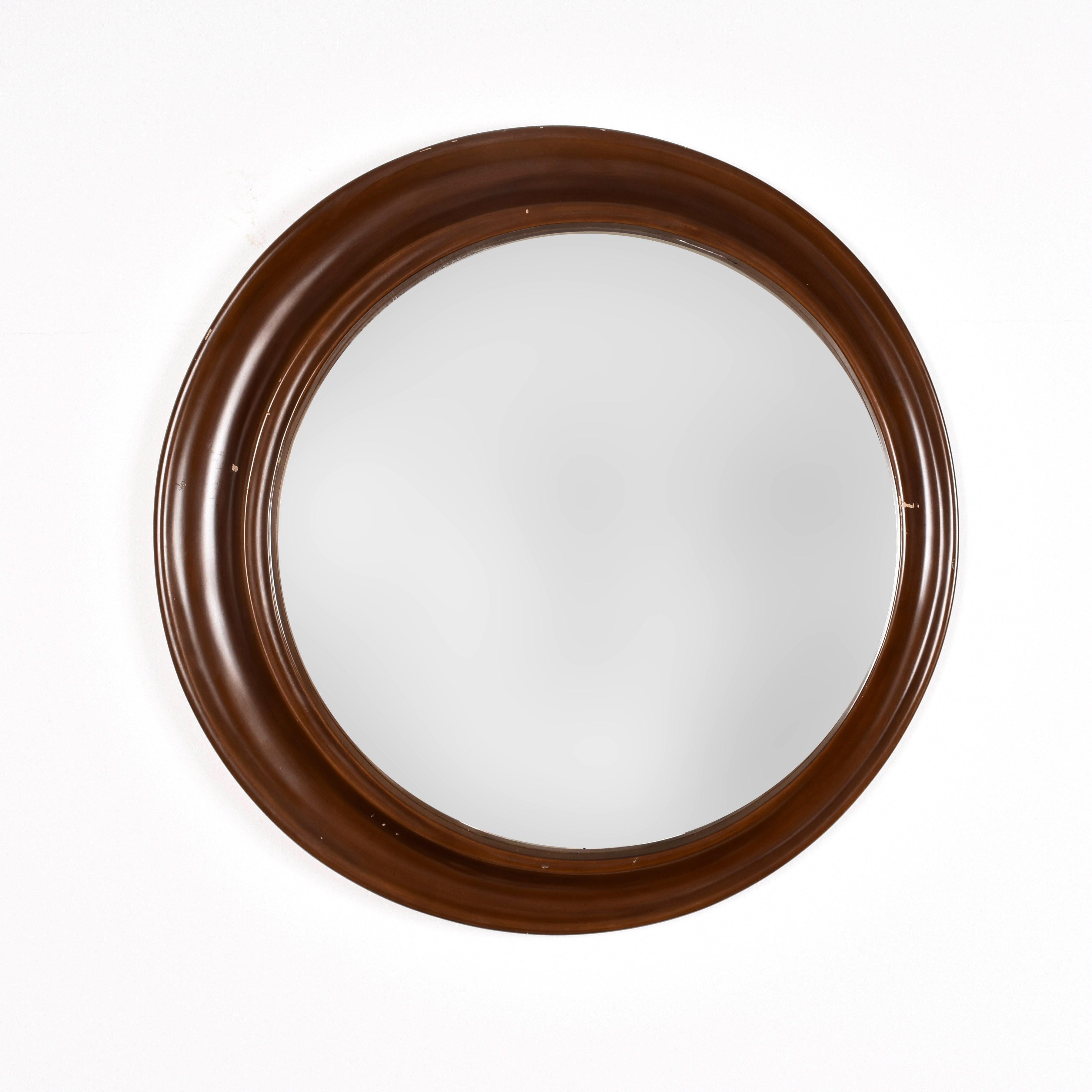 Mid-Century Modern Round Mirror with Frame in Lacquered Wood, Italy Design, 1970s