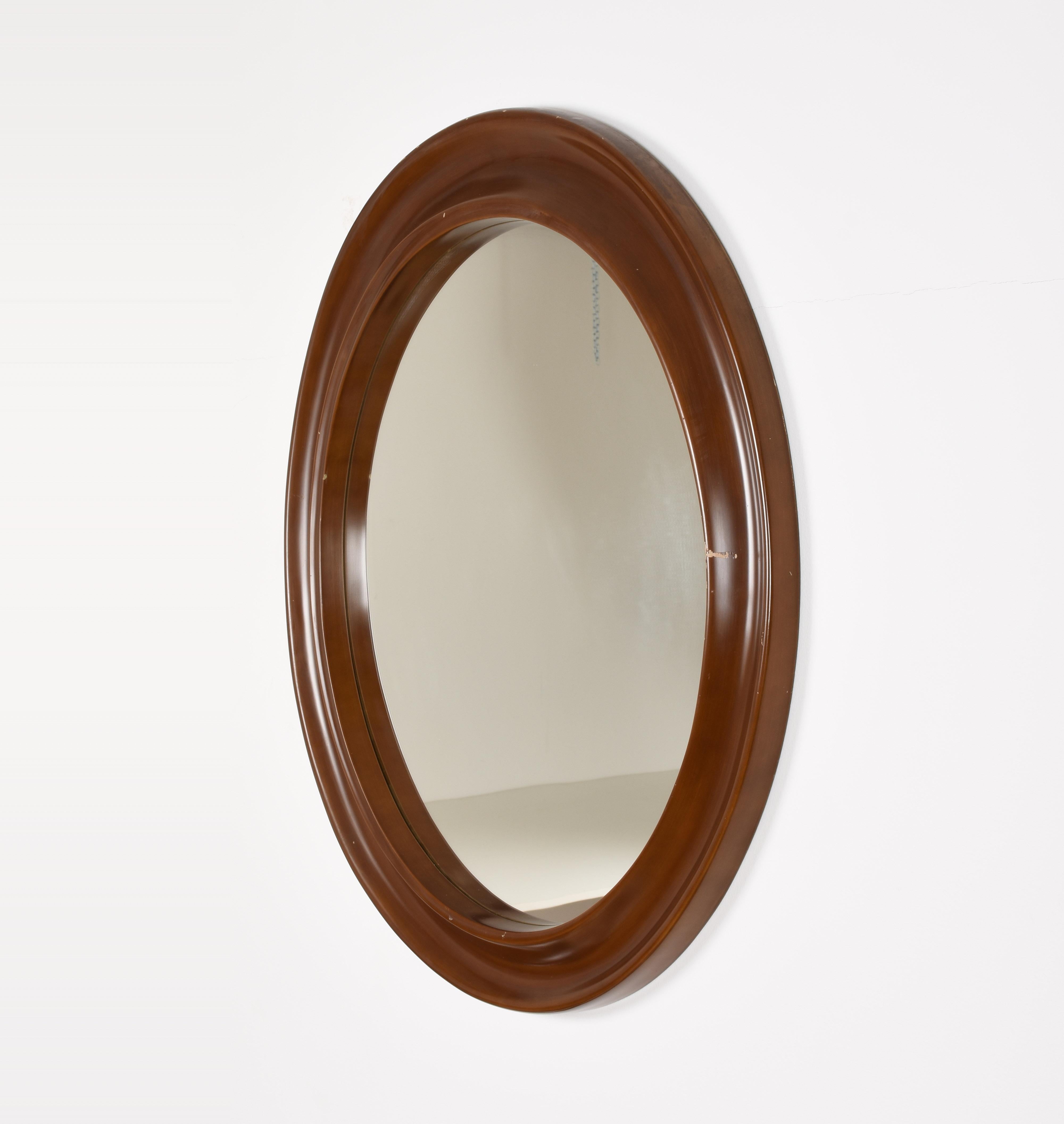 Italian Round Mirror with Frame in Lacquered Wood, Italy Design, 1970s