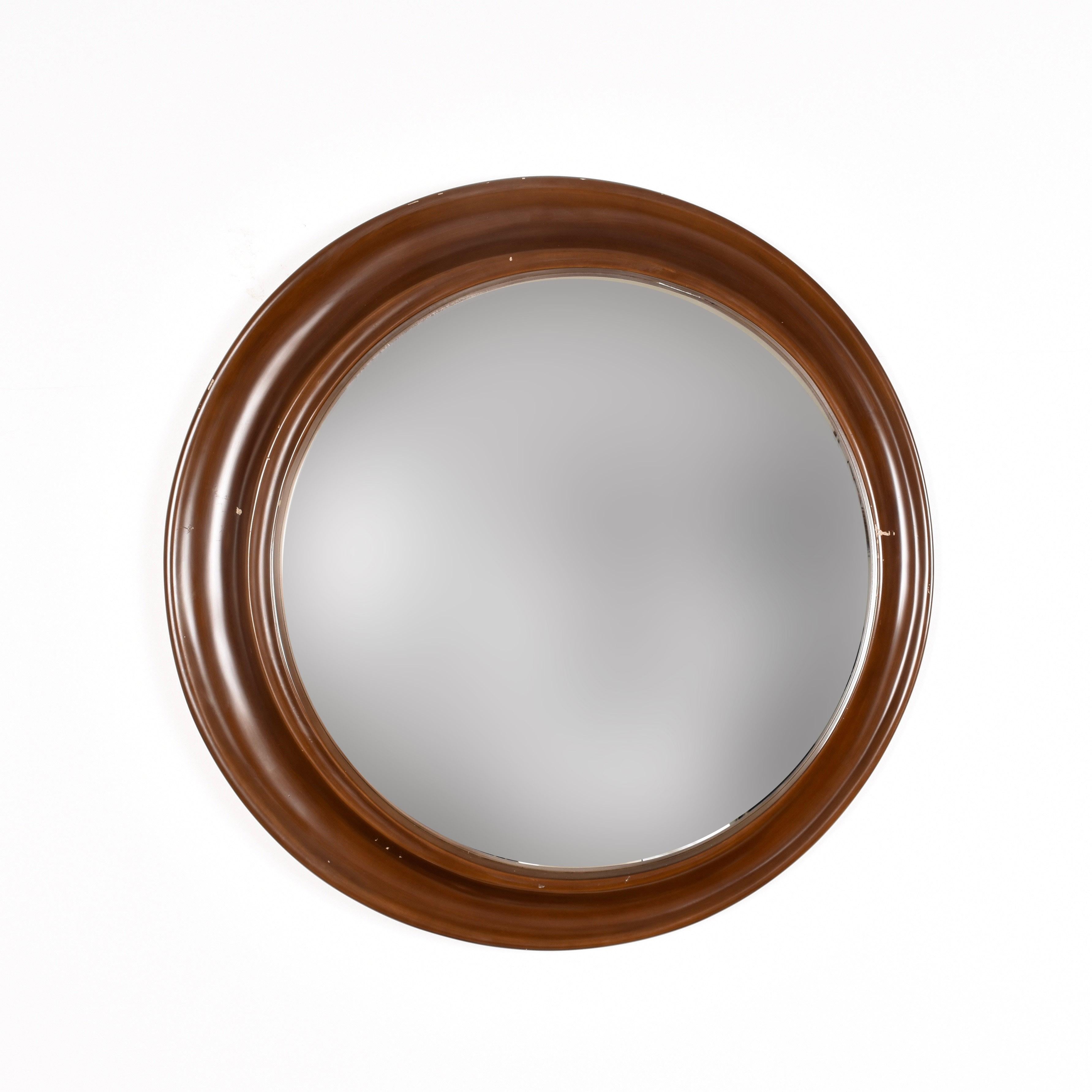 Round Mirror with Frame in Lacquered Wood, Italy Design, 1970s In Good Condition In Roma, IT