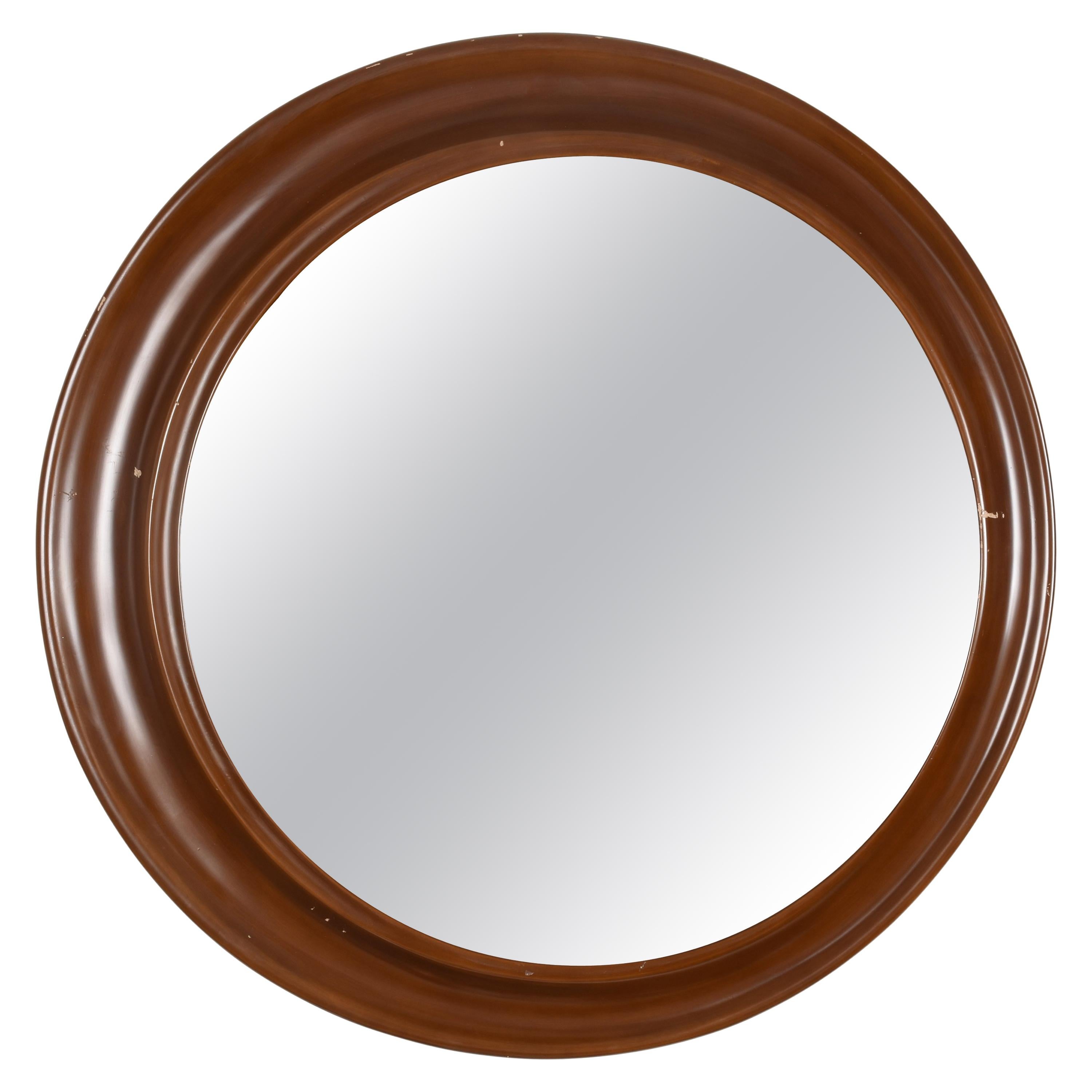 Round Mirror with Frame in Lacquered Wood, Italy Design, 1970s